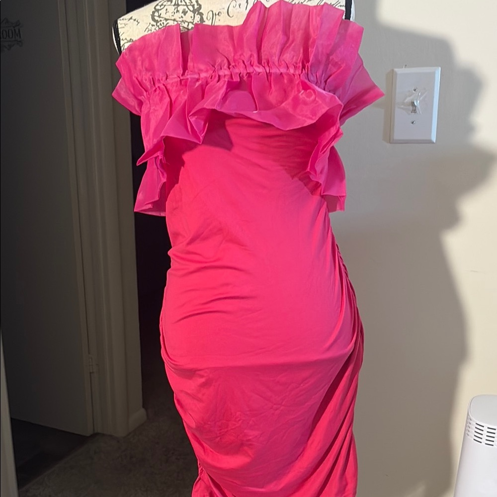 SHEIN Pink Strapless Bodycon Dress Ruched Cocktail (Brand New)